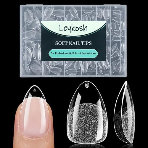 Short Almond Nail Tips, 216pcs Soft Acrylic Fake Nails Gel Nail Tips, Full Cover Pre-Shaped Matte Clear Press on Nails for Extension, Diy at Home Manicure 12 Sizes - Image 1