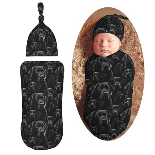 Muishi Black Labrador Lab Dog Newborn Swaddle Blankets Hat Sets Soft Baby Receiving Blanket Swaddle Sack for Baby Shower Infant Boy Girl Gift - Image 1