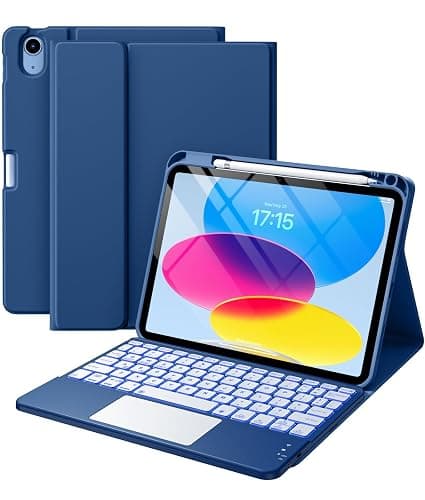 Harvopu Compatible for iPad 11th 10th Generation Case with Keyboard, Folio Cover with Pencil Holder, Multi-Touch Trackpad, 7 Color Backlit, Detachable Keyboard for iPad (A16) 11th/10th Gen (Navy Blue) - Image 1
