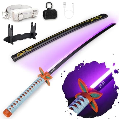 RENGENG Light Up Sword, 40 Inches Rechargeable Plastic Replica with Belt & Stand, Sword with Original Texture - Image 1