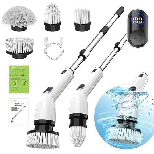 TUYU Electric Spin Scrubber, Full-Body IPX7 Waterproof Bathroom Scrubber with Power LCD Display, Adjustable Extension Handle, Cordless Shower Cleaner Brush for Bathtub Kitchen Wall Cleaning - Image 1
