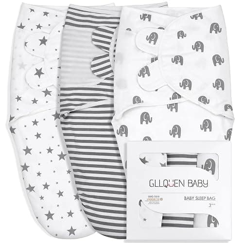 Gllquen baby Swaddle Blankets for Baby Boy Girl, Gray Elephant Star & Stripe, 3 Pack Wrap Set, Newborn Adjustable Swaddles Sleep Sack, 0-3 Months (Small/Medium) - Image 1