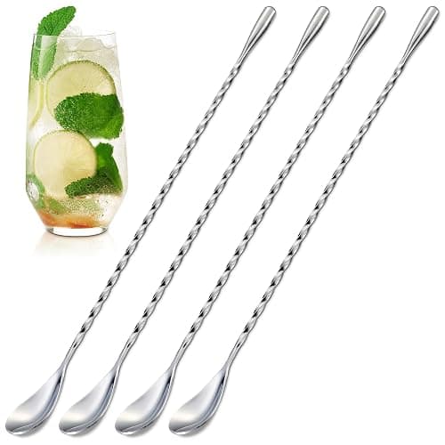 4 Pcs Bar Spoon Cocktail Mixing – 12'' Long Stainless Steel Cocktail Stirrers with Polished Surface, Great for Professional and Home Use, Practical Gift for Drink Mixing Lovers | Sugar Spoon - Image 1