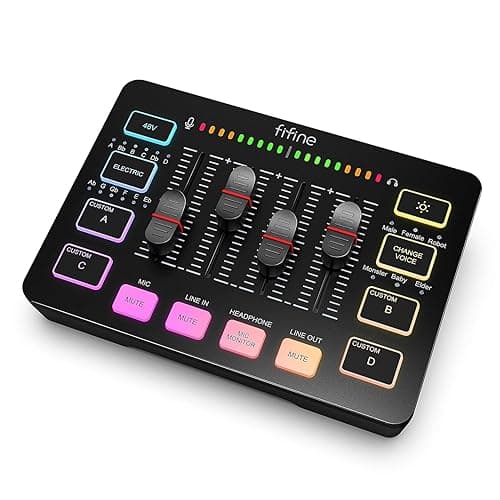 FIFINE Gaming Audio Mixer, Streaming RGB PC Mixer with XLR Microphone Interface, Individual Control, Volume Fader, Mute Button, 48V Phantom Power, for Podcast/Recording/Vocal/Game Voice-AmpliGame SC3 - Black - Image 1