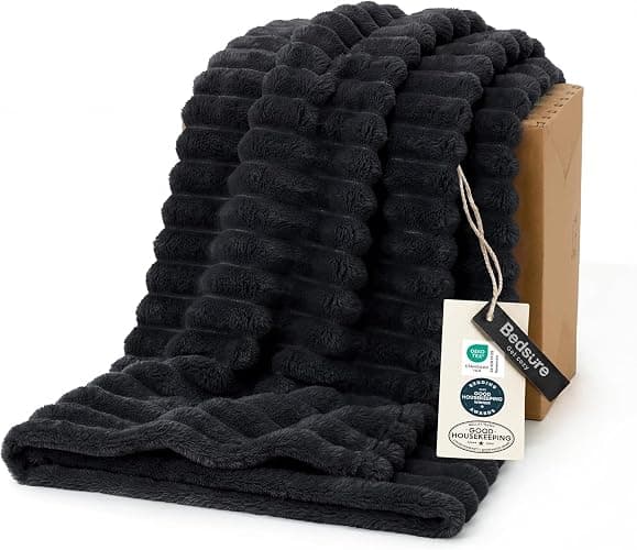 Bedsure Throw Blanket for Couch - Sofa Blanket Black Room Decor, 50x60 | Fleece Blanket, Soft Fluffy Cozy Fuzzy Plush Warm Women Men Gifts, for Bed Couch Bedroom - Image 1
