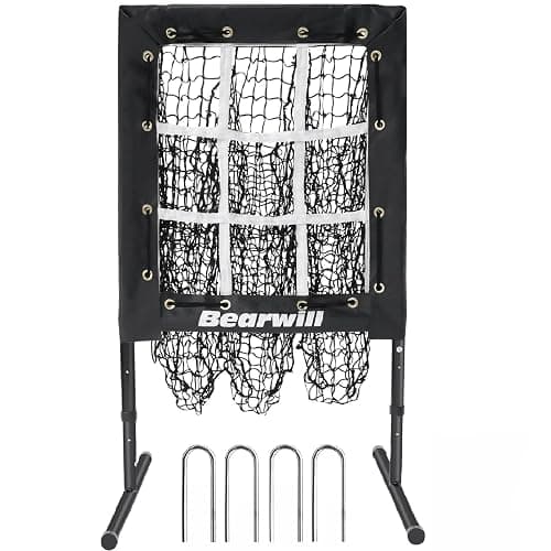 Bearwill Pitching Net, 9 Hole Pitching Net with Strike Zone, Adjustable Baseball Softball Pitcher Training Equipment with Throwing Pitching Target - Image 1
