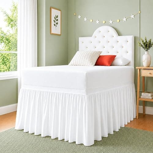 Cottingon Dorm Room Bed Skirt Twin XL, White Microfiber Dust Ruffle, 36 Inch Drop, Fits Standard College Beds 39 x 80, Under Bed Storage Cover, College Dorm Room Essentials, Back to School Bedding - Image 1