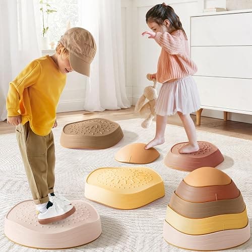 Tiny Land Stepping Stones for Kids, 5pcs Non-Slip Toddler Stepping Stones, Sensory Stepping Stones for Promoting Toddler's Balance & Coordination Skills, Stepping Stones for Toddlers 3-5 - Yellow - Image 1