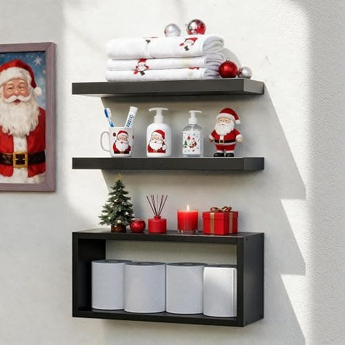 RICHER HOUSE Black Floating Shelves Set of 3, Modern Bathroom Shelves Wall Mounted Shelves for Wall Decor, Over Toilet Black Wall Shelves for Bathroom Bedroom, Living Room, Kitchen - Image 1