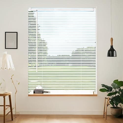 AIRLAJYID Cordless Vinyl Mini L Blinds 22" W x 64" H, 1" Slat White Horizontal Windows L Blind for Door, Shades, Camper, Light Filtering, Interiors, Arrive 1/2 Inch Narrower Indoor - Image 1