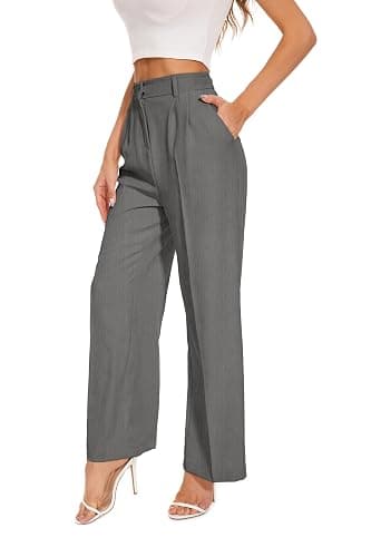 FUNYYZO Wide Leg Pants Women's High Elastic Waisted in The Back Business Work Trousers Long Straight Suit Pants - Image 1