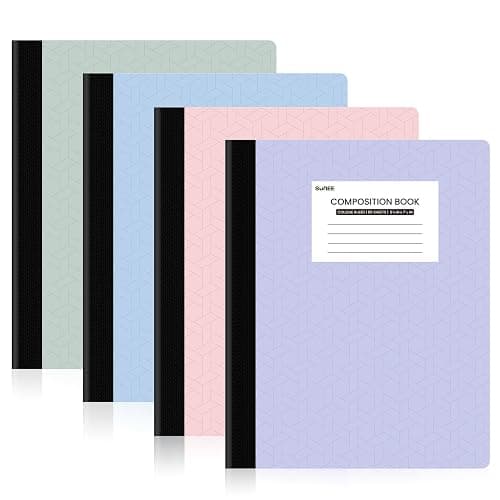 SUNEE Composition Notebooks - Wide Ruled Paper, 4 Pack Composition Book, 9 3/4" x 7 1/2", 80 Sheets/160 Pages, Assorted Colors, School, College & Office Supplies - College Ruled | 4 Pack - Pastel - Image 1