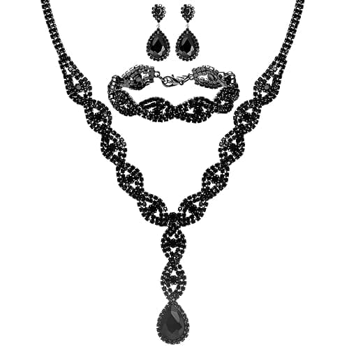 Miraculous Garden 3Pcs/Set Wedding Costume Jewelry Shiny Artificial Rhinestone Crystal Teardrop Necklace Link Bracelet Dangle Earrings Jewelry Sets for Women - Image 1
