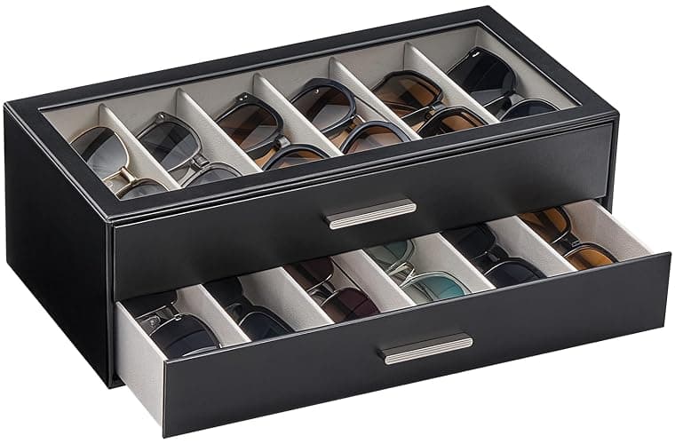 Lolalet Beige Sunglasses Storage Box for Women, Eyewear Eye Glass Organizer with Clear Top Lid Display Holder Case - Image 1