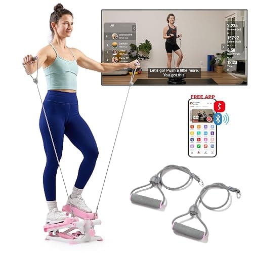 Sunny Health & Fitness Mini Stepper for Exercise at Home, Stair Step Workout Machine with Resistance Band and Over 300lb Weight Capacity, Optional Twist Motion and Free SunnyFit App Connection - Image 1