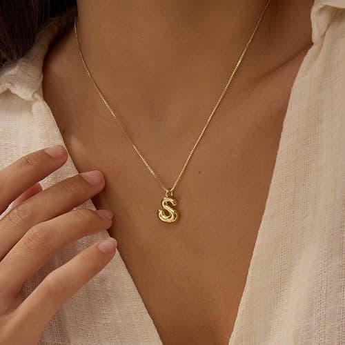 Thaivor Bubble Gold Silver Letter Necklace Initial Necklaces for Women Trendy 14K Dainty Charm Pendant Name Necklace Personalized Jewelry Gift for Women Teen - Image 1