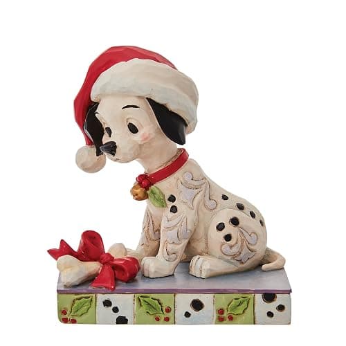 Enesco Jim Shore Disney Traditions 101 Dalmatians Lucky Christmas Santa Hat Figurine, 4 Inch, Multicolor - Image 1