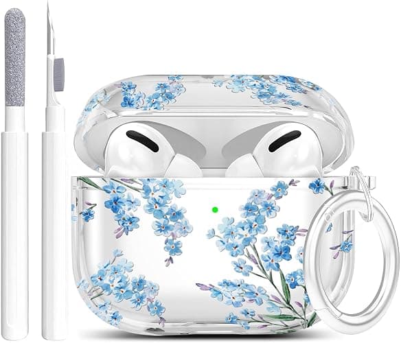 for Airpods Pro 2nd Generation Case Cover with Cleaner Kit, Clear Flower Case for Women Cute Protective with Keychain for AirPod Pro 2nd 2023/2022 - Image 1