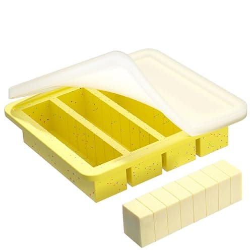 KASHME 1 Pc Butter Mold With Stainless Steel Frame, Butter Mold With Measurements For Homemade Butter, Nonstick Silicone Butter Stick Molds With Lid, Fits 4 Oz Standard Butter Stick Size(Yellow) - Image 1