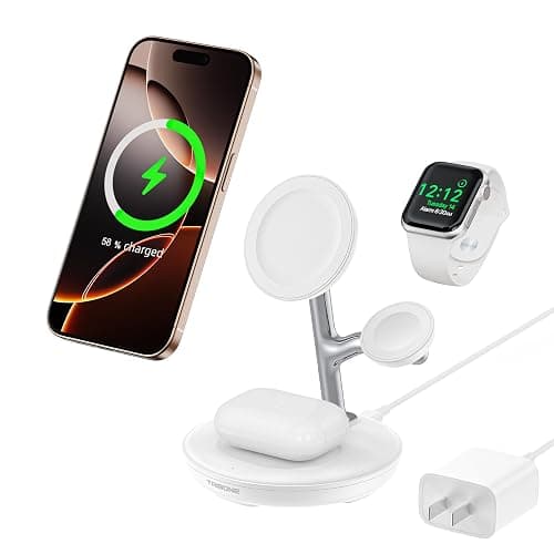 3 in 1 Magnetic Wireless Charger Stand for Apple Devices, TRIBONE Fast Charging Station for iPhone 17/16/15/14/13/12 Series, Apple Watch, Airpods (White) - Image 1