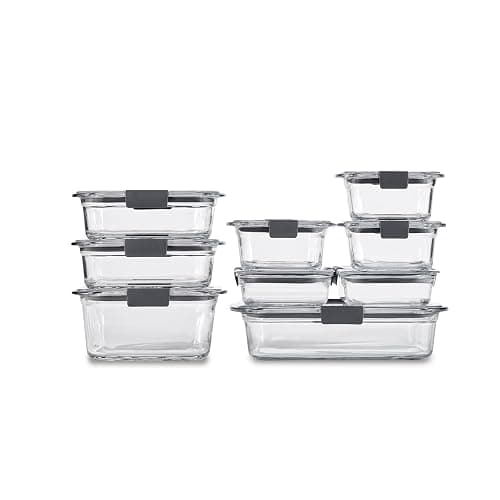 Rubbermaid Brilliance Glass Food Storage Containers, Assorted Sizes, Set of 9, BPA-Free, Leak-Proof, Clear - Image 1