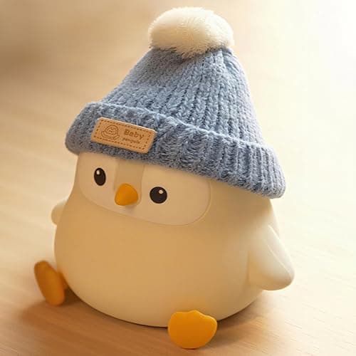 FAMIDUO Penguin Lamp with Knit Hat,Kawaii Penguin Night Light,Food Grade Silicone,Dimmable Nursery Nightlight,LED Squishy Novelty Animal Lamp,Kids Room Decor,Funny Gifts for Kids Boys Girls Baby - Image 1