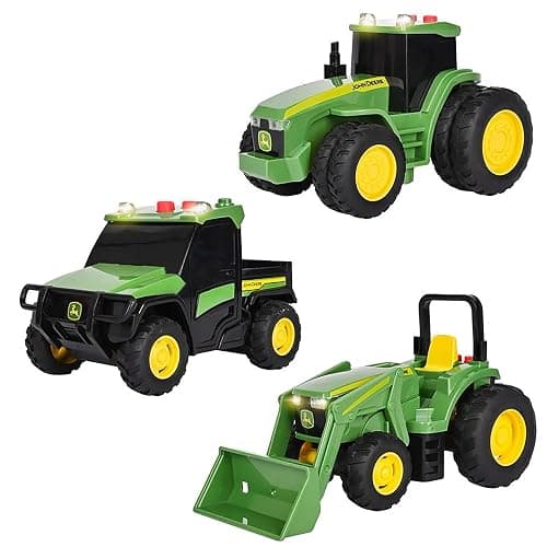 John Deere 3-Pack Set Lights and Sound Realistic 5" Farm Vehicles, 7R Series Tractor, 6105M Tractor and Gator - Image 1
