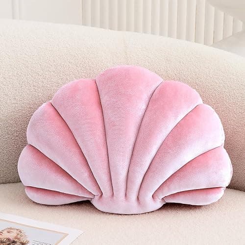 XIAIJIA Seashell Decorative Pillow Shell Shaped Throw Pillow 3D Insert Beach Pillow Soft Velvet Pillow Sea Ocean Decoration Couch Bed Pillow Cushions(Pink,14 X 11 inch) - Image 1