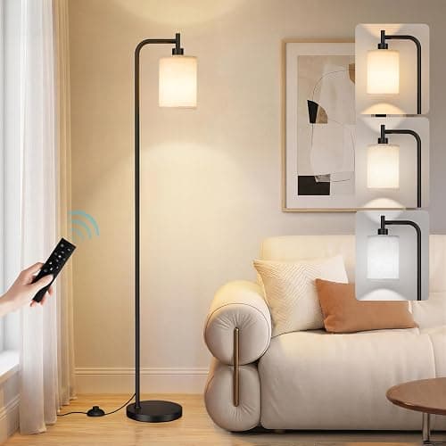 Ziisee 64" Floor Lamp with Remote Control, Dimmable Tall Standing Lamps for Living Room Bedroom Office Corner, 9W LED Bulb Included, Foot Pedal Switch, Beige Shade Black Pole - Image 1