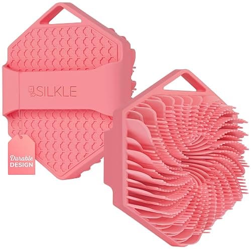 SILKLE Silicone Body Scrubber – Gentle Exfoliating Shower Scrubber for Body & Bath, Silicone Shower Brush & Loofah Alternative – Non-Slip Silicone Body Brush, Quick Dry, Hygienic - Pink - Image 1