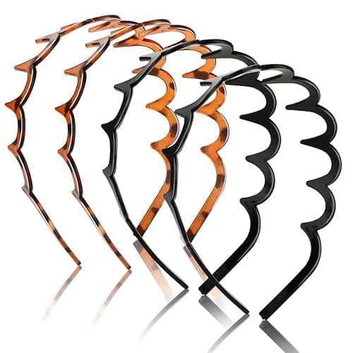 4 Pcs Elastic Non Slip Wavy Tooth Comb Headband for Women, Men & Girls - Zigzag Plastic Headband (Black, Brown) - Image 1