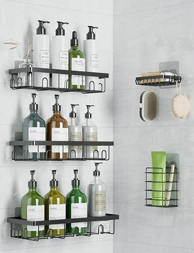 GVY Shower Caddy 5 Pack, Adhesive Shower Organizer Bathroom Shelves,Rustproof Bathroom Organizers and Storage for Home Decor, No Drilling Shower Shelves for Apartment Essentials - Image 1