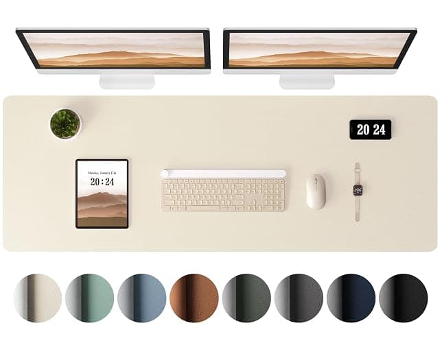 Aothia Leather Desk Pad Protector - Large Mouse Pad, Office Mat, Non-Slip PU Leather Blotter, Laptop Desk Pad, Waterproof Writing Pad for Office and Home (Beige, 38" x 13.7") - Image 1