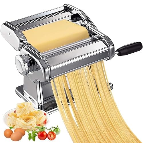 Manual Pasta Maker Machine Adjustable Thickness Settings, 3 in 1 Stainless Steel Pasta Machine (9 Thickness Settings and 2 Fineness) Perfect for Spaghetti, Fettuccini, Lasagna, or Dumpling Skins - Image 1