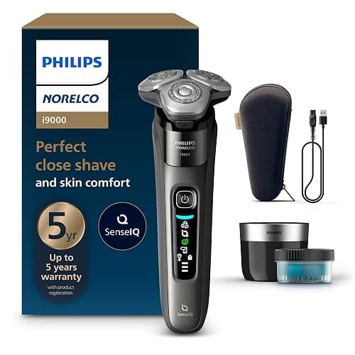Philips Norelco Shaver i9000, Wet & Dry Electric Shaver, Dark Slate, SenseIQ Technology, Triple Lift & Cut System, 360 Rotating Dual SteelPrecision Precision Blades, Quick Clean Pod, X9002/82 - Image 1