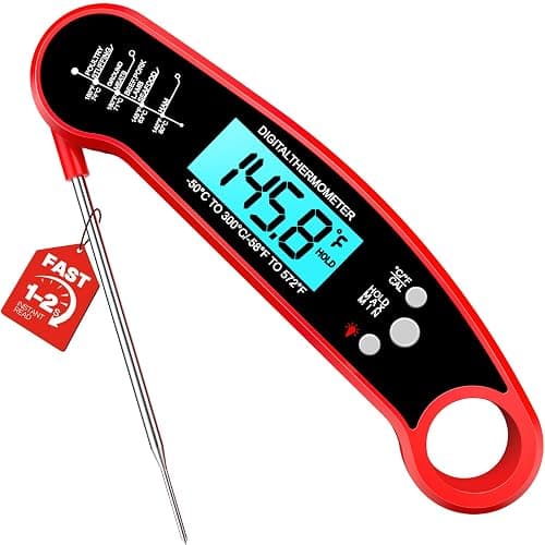 Meat Thermometer Digital, 1-2 Sec Instant Read, Food, Cooking, Grilling | Bright Backlit Display, Waterproof for Air Fryer, Smoker, Candy, Kitchen Gadgets, BBQ Essentials, Gift for Men Husband, Red - Image 1