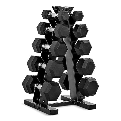 CAP Barbell Rubber Coated Dumbbell Weight Set with Vertical Rack | 100 lb, 150 lb, and 210 lb Options - Image 1