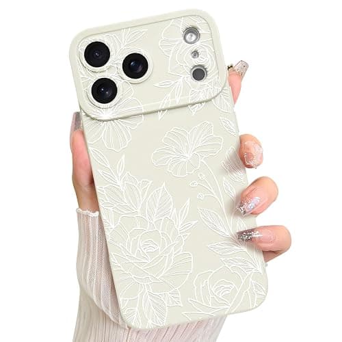 LSL Case for iPhone 17 Pro White Floral Flower Pattern Print Design Soft TPU Full Camera Lens Anti-Drop Anti-Scratch Shockproof Protective Slim Cover for Women Girls - Image 1
