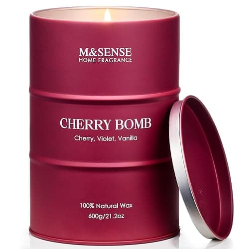 M&SENSE Cherry Bomb Scented Candles Gifts for Women Long Burning, 11.3 oz 130 Hours Large Candle Scents for Relaxation, Sweet Aromatherapy Candles, Soy Candles Strong for Home Scented - Image 1