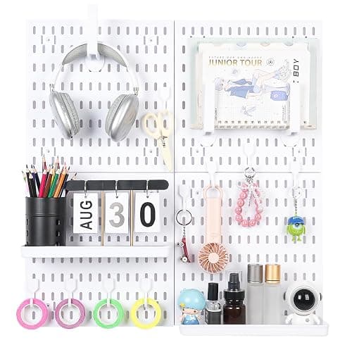 Pegboard Wall Organizer Kit – Heavy Duty 20lbs Load Bearing, Easy Installation, 4 Peg Board Panels 14 Accessories – Multi-Surface Use For Garage, Office, Kitchen & Crafts (White Pegboard,24″×24″) - Image 1