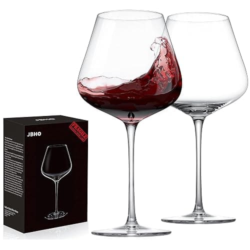 JBHO Hand Blown Italian Style Crystal Burgundy Wine Glasses - Lead-Free Premium Crystal Clear Glass - Set of 2-21 Ounce - Gift-Box for any Occasion - Image 1