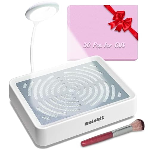 Rolokit Nail Dust Collector with Lamp&50pcs Disposable Filter&Dusting Brush, Electric Nail Vacuum Cleaner Dust Fan Suction Machine for Manicure Acrylic Gel Nails Polishing, Low Noise, Salon Home - Image 1