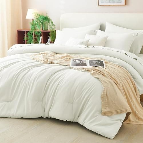 CozyLux Queen Comforter Set Ivory, 7 Pieces Bed in a Bag Queen Size Comforter Set with Sheets, Bedding Sets with Down Alternative Comforter, Fitted Sheets, Flat Sheets, Pillow Shams and Pillowcases - Image 1