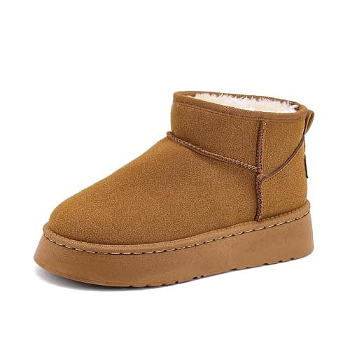 Rumkok Winterstiefel Damen Warm Gefüttert Schneestiefel Boots Winterboots Bequem Schlupfstiefel Knöchelhohe Damenstiefel Stiefel Winter Wasserdicht Fellstiefel für Den Außenbereich - 39 EU - Hellbraun - Image 1
