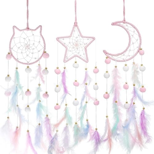 Star Moon Dreamcatcher 3pcs, Teen Girl Room Decor,Macrame Wall Hanging,4~10 Year Old Girl Gift Ideas, for mom, Boho Dream Catcher for Women, Grandma Gift,Daughter - Image 1