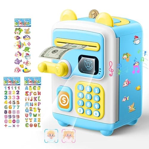 【Upgraded】 Piggy Bank, Face ID Password Unlocking Electronic Kids Bank ATM Security Unlocking Cash Coin Bank Toys Gifts for Kids, Coin Bank for 3 4 5 6 7 8 9 10 11 12 Year Old Boys Girls Blue - Image 1