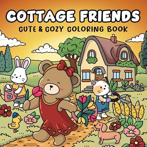 Cottage Friends: Cute & Cozy Coloring Book for Adults, Teens, and Kids, Featuring Adorable Animal Characters | Easy and Simple Designs - Image 1