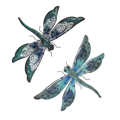 LIFFY Glass Metal Dragonfly Wall Decor Pair - Outdoor Wall Art for Garden and Home - Hanging Decor Gifts for Women, Light Blue - Image 1