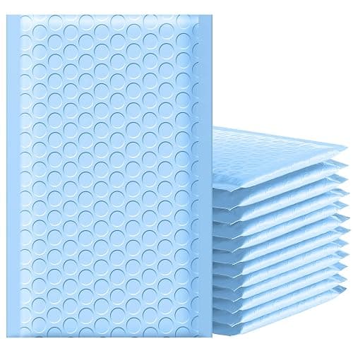 Famagic Bubble Mailers 4x8 Inch 50pc Light Blue Shipping Bags, Chic Packaging Bags For Small Business, Colored Padded Mailing Envelopes, Opaque Matte Self Seal Bubble Poly Mailers Bulk #000 - Image 1