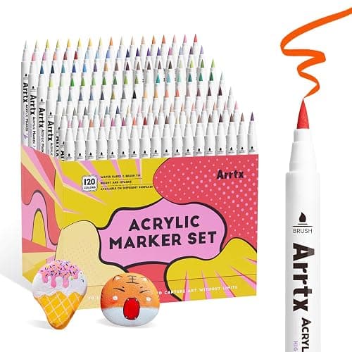Arrtx 120 Colors Markers Paint Pens, Acrylic Paint Pens for Artists Adults Coloring Drawing Cartoon Anime Comic - Brush Tip for Rock Painting, Wood, Canvas, DIY Crafts Making Art Supplies - Image 1